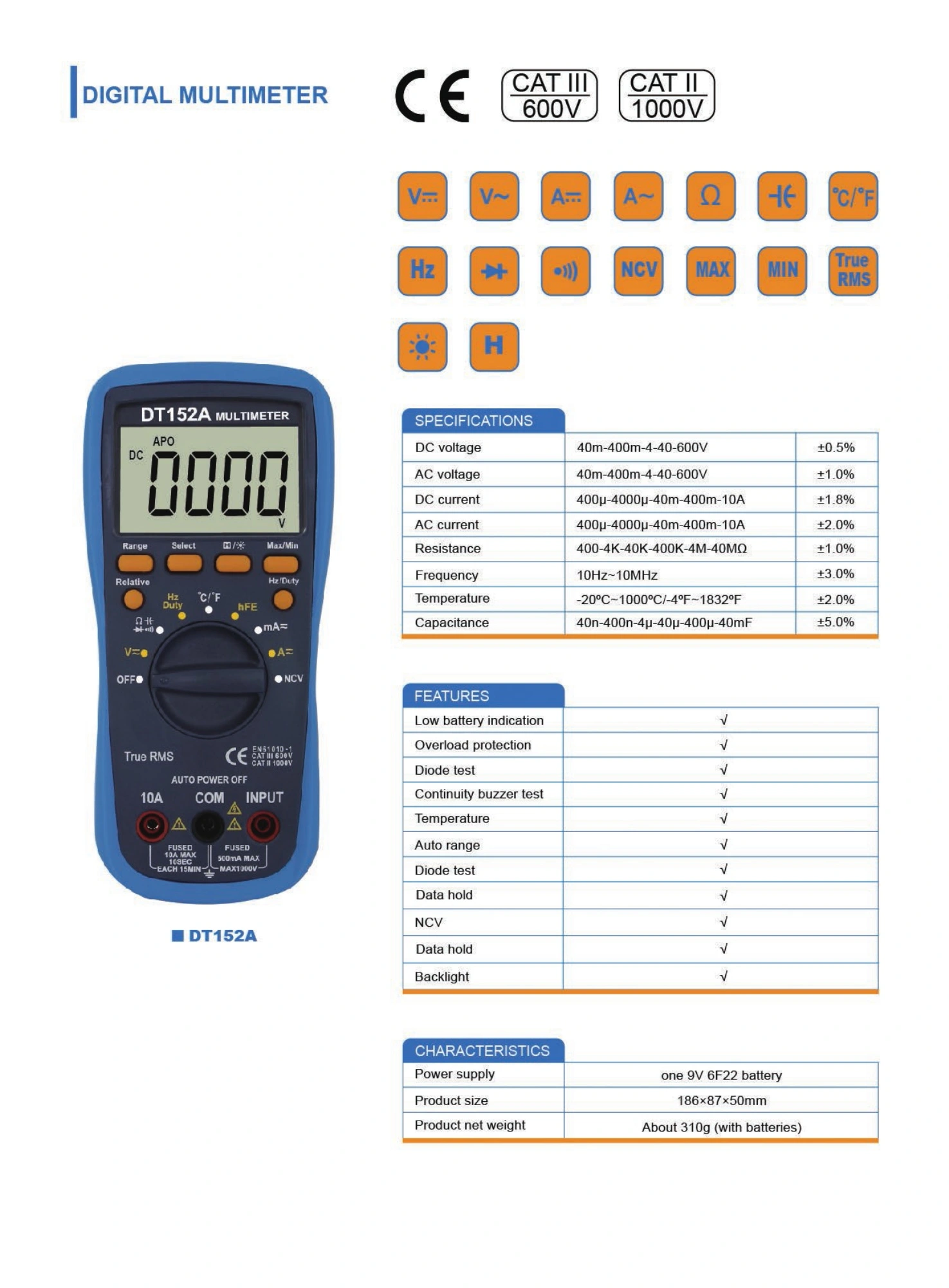 DT152A original catalogue specification sheet